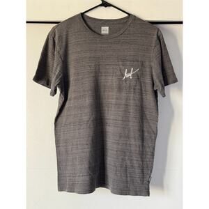 HUF Mens Classic Tee, front pocket with huf logo, back "H"logo, gray, size M
